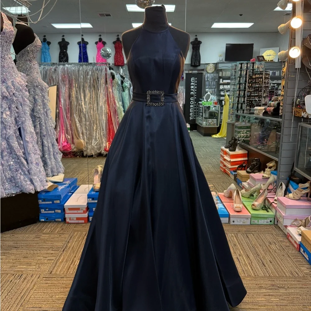 SHERRI HILL NAVY PROM DRESS FORMAL PAGEANT GOWN SZ 00 53659 - Picture 3 of 8